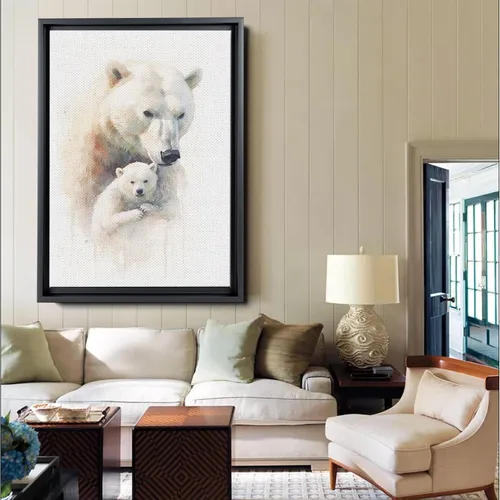 Vista 3 de Fox Mother Cub Print, In The Style Of Stencil-Based, Ivory, Kids Wall Art, Kids Wall Art Display, Mom And Baby Animal Art Print