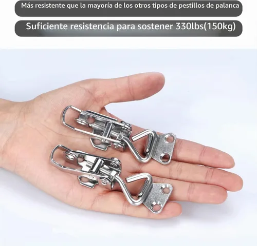 Vista 5 de Abrazadera de cierre de palanca de acero inoxidable con bisagra de gabinete de 2 piezas, abrazadera bloqueable, pestillo anti traqueteo para barcos
