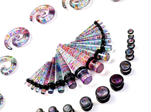 Vista 4 de WBRWP Kit de estiramiento de oreja de 4854 unidades acrílico cónicos y tapones con doble junta tórica expansor de oído medidor de piercing corporal