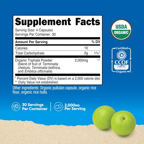 Vista 2 de Nutricost Organic Triphala (2,000 mg) 120 cápsulas, USDA Organic