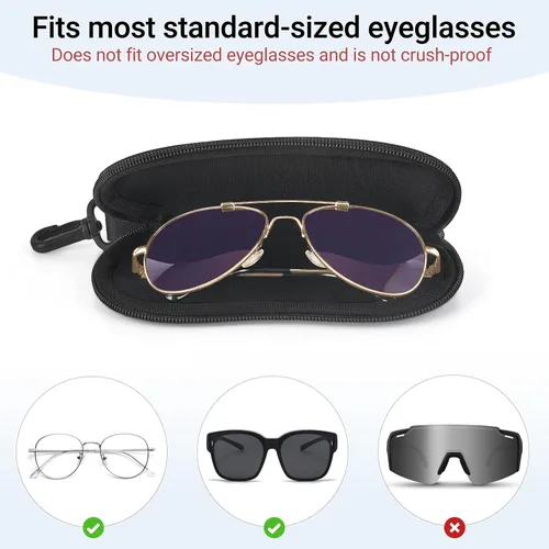 Vista 4 de Mkono Paquete de 2 fundas para lentes de sol, de neopreno, ultraligeras, de viaje, suaves, con clip, para hombres y mujeres, color negro