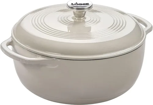 Vista 24 de Lodge - Horno holandés de hierro fundido esmaltado de 6 cuartos de galón con tapa – Asas duales – Apto para horno hasta 500° F o en estufa - Úselo