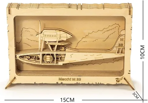 Vista 7 de Viloga Rompecabezas de madera 3D, modelo de aviones, marco de avión modelo de madera de balsa Macchi M33, kit de modelo de corte láser, marco