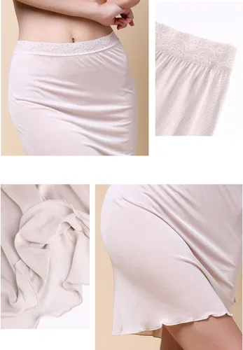 Vista 4 de Vestido corto de seda para mujer con ribete de encaje, cintura corta, anti adherencia, sin costuras, para debajo del vestido