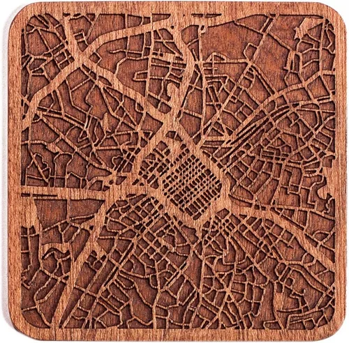 Vista 134 de Posavasos Amsterdam Map by O3 Design Studio, 1 pieza, posavasos de madera Sapele con mapa de la ciudad, hecho a mano, varias ciudades opcionales