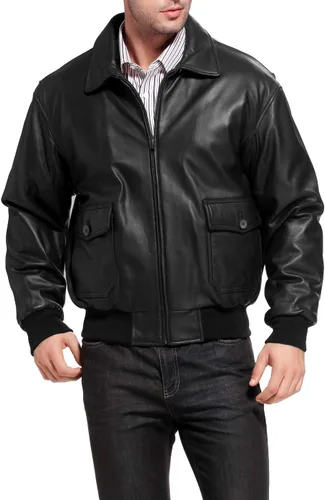 Vista 4 de Landing Leathers Chaqueta bomber de cuero de cabra G-1 azul marino para hombre (también disponible en tallas grandes y altas)