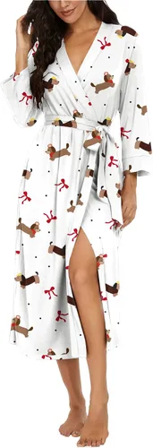 Vista 8 de VINTATRE Bata tipo kimono para mujer, bata larga de punto, ligera, suave, ropa de dormir con cuello en V, casual, ropa de descanso para mujer Verde