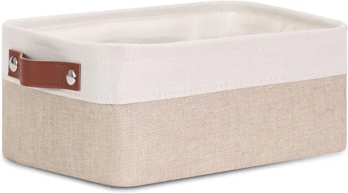 Vista 42 de DULLEMELO Cesta de almacenamiento pequeña para estantes, pequeña cesta plegable de tela rectangular para estantes, armarios, guardería, hogar Beige