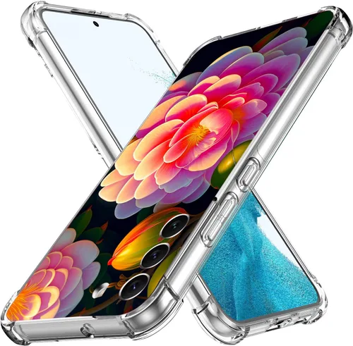 Vista 2 de Funda para Galaxy S24, hermosa protección contra caídas de flores rosas, a prueba de golpes, carcasa protectora de cuerpo completo resistente a