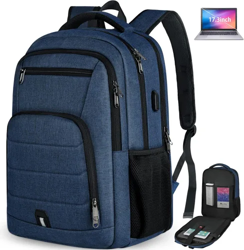 Vista 8 de RAINSMORE Mochila para laptop de 17 pulgadas, mochila de viaje grande para mujer, mochila impermeable para computadora, trabajo, universidad, bolsa