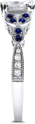 Vista 2 de Kobelli - Anillo de compromiso de 1 15 CTW con zafiro azul y moissanita antiguo, oro blanco de 14 k