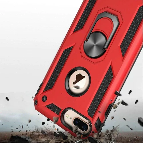 Vista 3 de KKRD - Funda para teléfono compatible con iPhone 8 Plus/iPhone 7 Plus, con protección contra golpes, anillo de soporte, color rojo