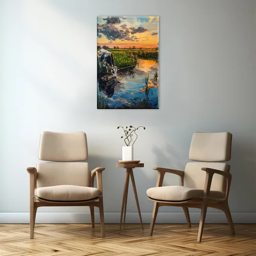 Vista 3 de Lienzo de animales para pared, póster de acuarela de vaca de las tierras altas, paisaje colorido de pastizales, pintura de agua potable, obra