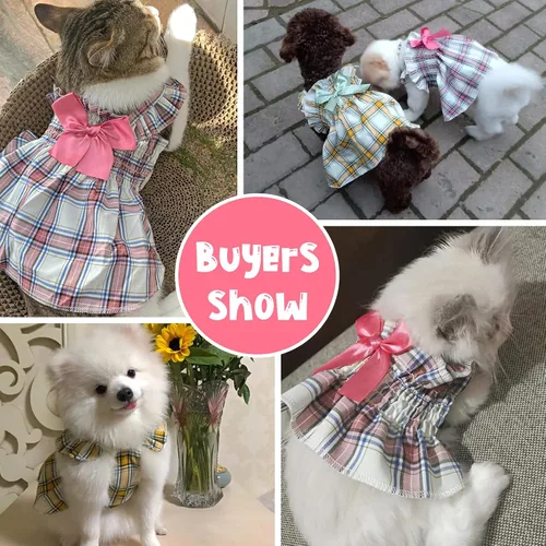 Vista 4 de Vestidos de perro para perros pequeños para niña Yorkie Chihuahua taza de té princesa vestido de verano para cachorros falda ropa para gato paquete