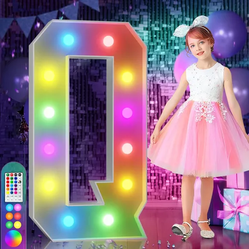 Vista 88 de Imprsv Letras coloridas de marquesina de 3 pies y letras grandes iluminadas RGB con control remoto, decoraciones de fiesta de cumpleaños Carta