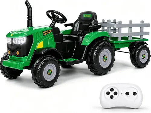Vista 13 de Tractor de paseo de 24 V para niños, remolque desmontable, rosa