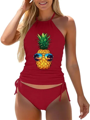 Vista 10 de Omichic Trajes de baño tankini para mujer, de dos piezas, blusa tipo tankini modesta con parte inferior de bikini Negro