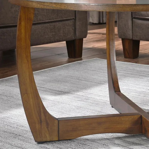 Vista 9 de Mesa de centro de madera redonda de 33.5 "D con patas curvas, tapa de grano