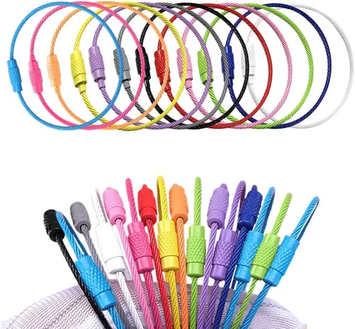 Vista 13 de 100 paquetes de llaveros de cable grandes de 6" con anillo de llavero de metal en masa para etiquetas de equipaje al aire libre (GRUESO: 2MM)