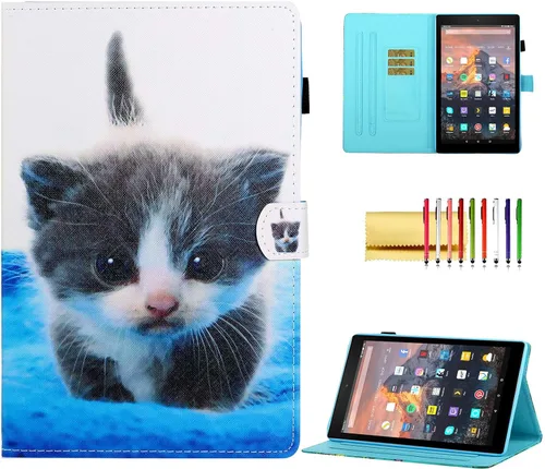 Vista 18 de Funda tipo cartera para tableta Amazon Fire HD 10 (5ª generación/7ª generación/9ª generación), soporte plegable delgado