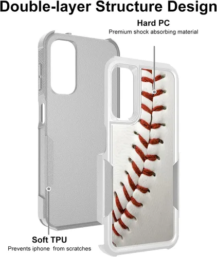 Vista 2 de Funda para Samsung Galaxy A14 5G, deportes de béisbol patrón blanco absorción de golpes PC duro e interior de silicona híbrida doble capa Armor