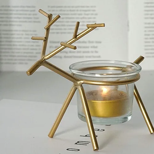 Vista 3 de Holibanna Paquete de 2 portavelas de té de reno, portavelas votivo de cristal, decoración de mesa de Navidad, centros de mesa para fiestas y comedor