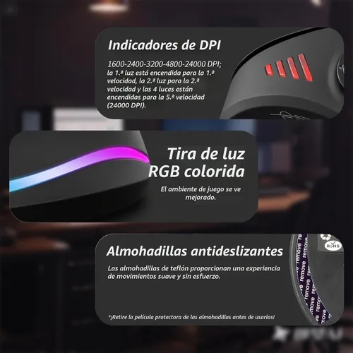 Vista 5 de Ratón Gaming con 5 D Rocker, Ratón Vertical Inalámbrico con [24000 DPI] [12 Botones Programables], Ratón de Ordenador para Negro
