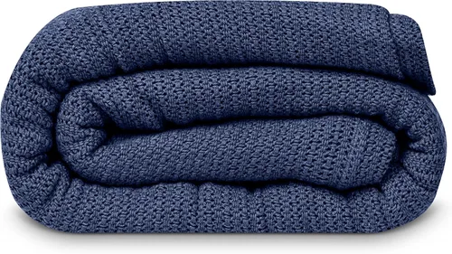 Vista 13 de Linteum Textile Supply Manta de tejido leno azul, tamaño Queen 100% algodón, ligera, cálida, esponjosa, suave y duradera, manta de cama premium