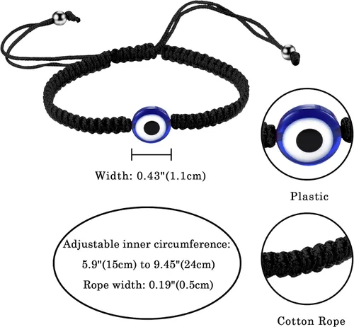 Vista 7 de 3 unidades2 pulseras azules contra el mal de ojomano Hamsa mal de ojo hecho a mano, cuerda trenzada ajustable Ojo pulsera elástica con dije