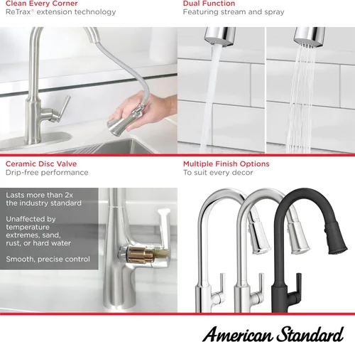 Vista 3 de American Standard 7421300.243 Raviv - Grifo de cocina desplegable con rociador y dispensador de jabón, color negro mate