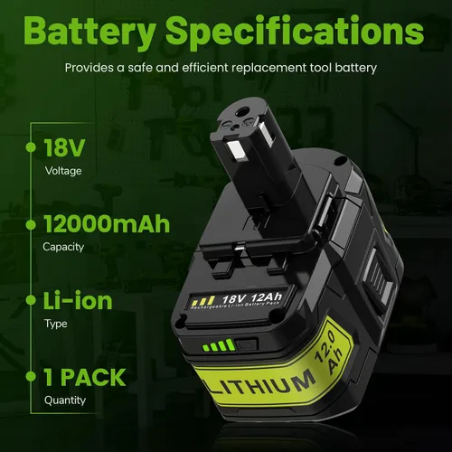 Vista 2 de ARyee Paquete de 2 baterías de repuesto de 12.0Ah 18V P108 P109 para Ryobi 18V batería P102 P103 P104 P105 P107 P106 compatible con Ryobi ONE+18Volt