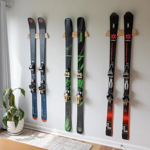 Vista 5 de StoreYourBoard Soporte de pared horizontal de madera para esquís – Organizador de pared de esquí resistente, soportes de esquí que ahorran espacio