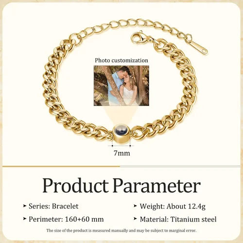 Vista 2 de Nameinhea Pulsera con imagen en el interior, pulsera personalizada de proyección de fotos, pulsera conmemorativa personalizada para mujeres, novia