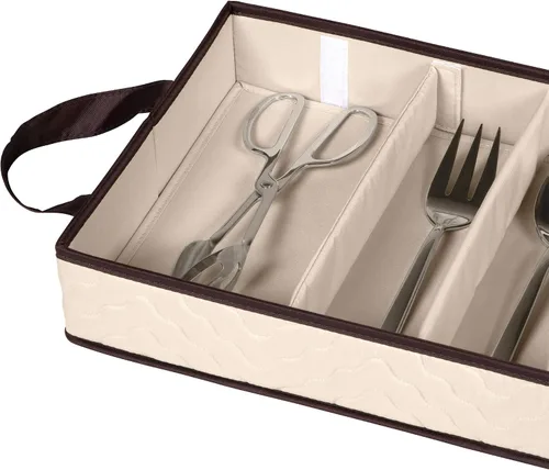 Vista 8 de Caja de almacenamiento para cubiertos - Resistente contenedor de almacenamiento para cubiertos de 5 compartimentos con tapa extraíble y asas fáciles