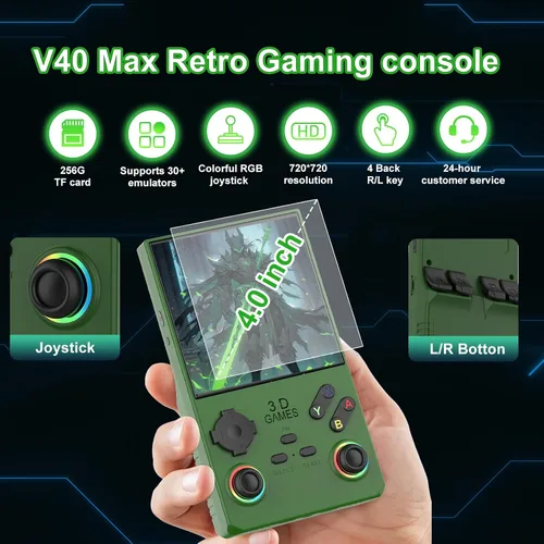 Vista 2 de RegiisJoy Nueva consola de juegos portátil V40 Max 2025, 40000 juegos, pantalla IPS de 4 pulgadas, consola de juegos retro, 256G 4000 mAh, mini