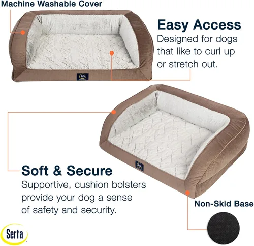 Vista 3 de Serta Cama ortopédica acolchada tipo sofá para perros - Marrón chocolate (Pequeño)