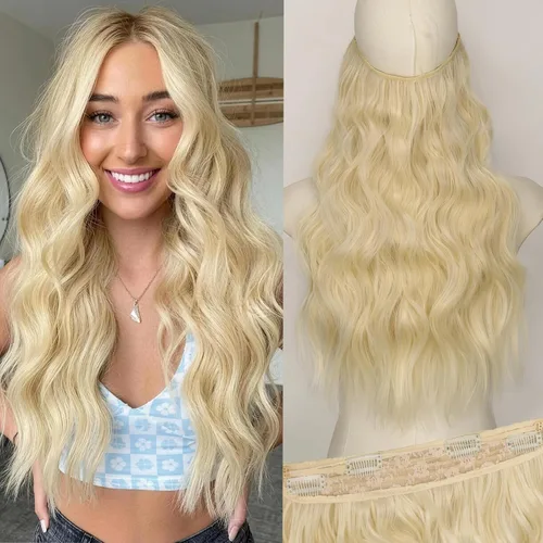 Vista 54 de KooKaStyle - Extensiones de cabello con hilo invisible, diadema transparente, ajustables, 4 clips fijadores, cabello largo y ondulado de 12