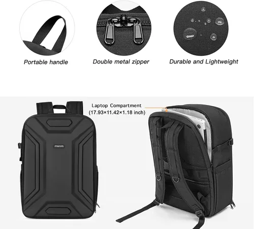 Vista 4 de MOSISO Mochila para cámara DSLR/SLR/SLR/sin espejo, impermeable, simétrica geométrica, carcasa rígida con soporte para trípode y compartimento