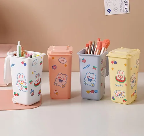 Vista 5 de Portalápices Kawaii con calcomanías, lindo soporte para bolígrafos Kawaii para escritorio para adolescentes y niñas, soporte para lápices Kawaii