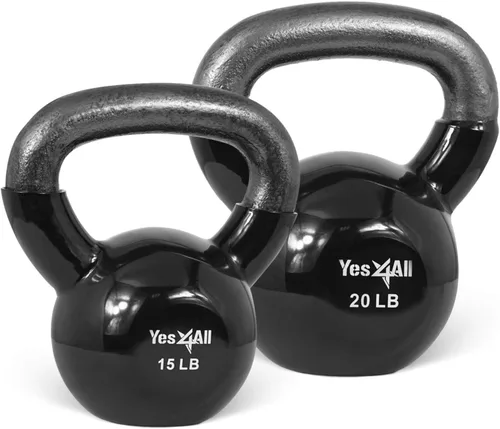 Vista 24 de Yes4All - Juego de pesas rusas recubiertas de vinilo, set combinado para entrenamiento corporal completo, fuerza de agarre, flexiones y ejercicios