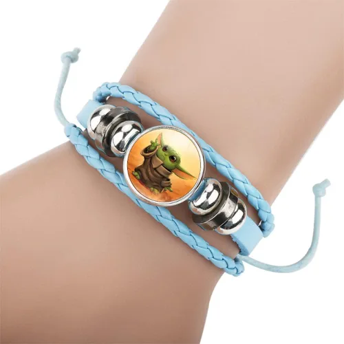 Vista 2 de Baby Yoda pulsera de cuero tejido a mano con cuentas trenzado punk cadena brazalete bebé Yoda joyería regalo