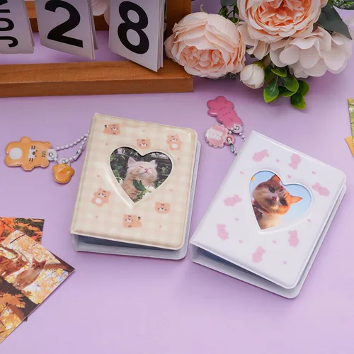 Vista 7 de Carpeta de tarjetas fotográficas de 2 piezas, mini álbum de fotos Kpop, carpeta Kpop Love Heart Hollow de 3 pulgadas, soporte para mini libro