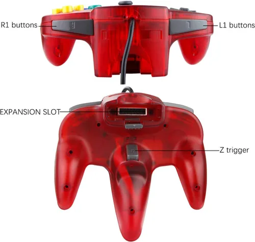 Vista 3 de ZeroStory Classic N64 Controller, Wired N64 Controller Upgraded Joystick for N64 Video Game Console (Transparent Red and Transparent Blue)