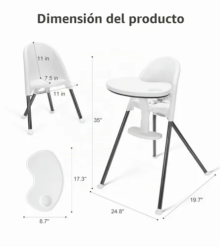Vista 4 de Mallify Silla alta plegable, silla alta portátil para bebé que ahorra espacio con doble bandeja extraíble, moderna silla convertible para bebés