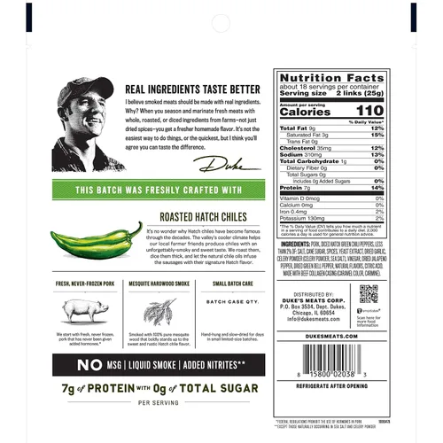Vista 2 de Duke's Hatch Green Chile and Cajun Style Andouille Smoked Shorty Sausages Bundle 16 onzas