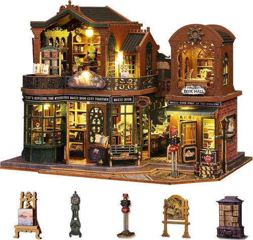 Vista 8 de Plustopoy Kit de Casa en Miniatura DIY, Kit de Construcción de Mini Casa con Luz LED, Casa de Muñecas en Miniatura DIY con Muebles, Kit de Rincón