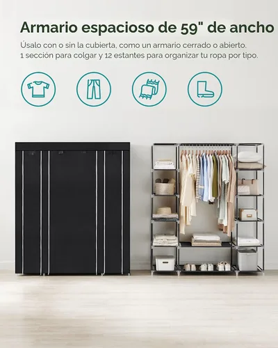 Vista 3 de Clóset portátil Songmics de 59 pulgadas, de tela no tejida, con estantes