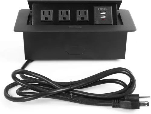 Vista 10 de Enchufe desplegable de escritorio con receptáculo de 3 tomas de corriente y 2 puertos USB