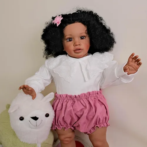 Vista 7 de RXDOLL Muñecas de bebé recién nacidas afroamericanas de 26 pulgadas, niña negra, muñeca realista Reborn de tela, cuerpo de tela, muñecas de bebé