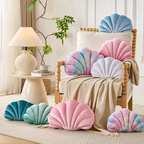 Vista 5 de XIAIJIA Seashell - Almohada decorativa con forma de concha marina, almohada de lanzar con forma de concha, almohada de playa con inserto 3D